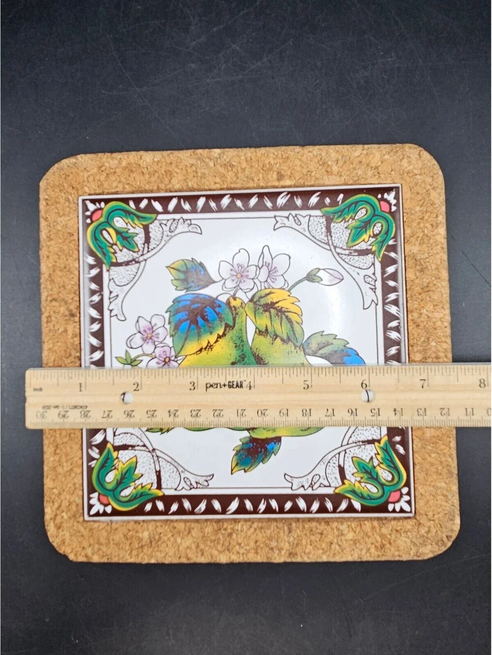Vintage Pear Ceramic Tile Trivet Cork Backed Regent Products 8x8